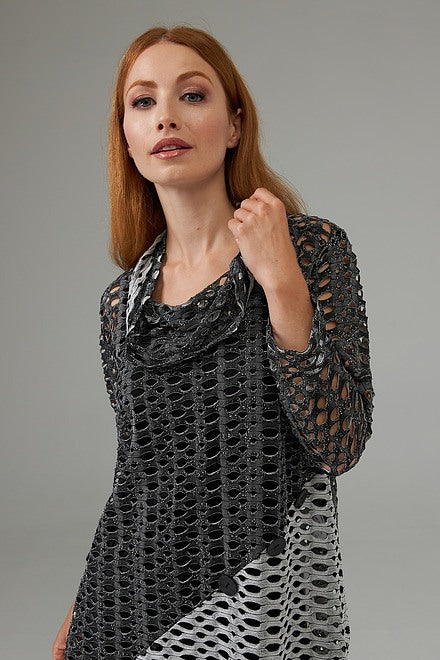 Draped Collar Fishnet Blouse Style 203012