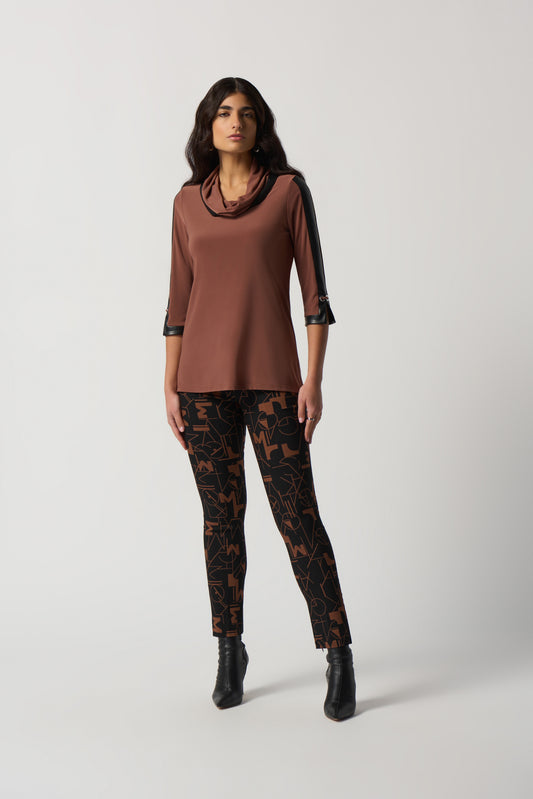 Túnica con piel sintetica café caramelo 233107