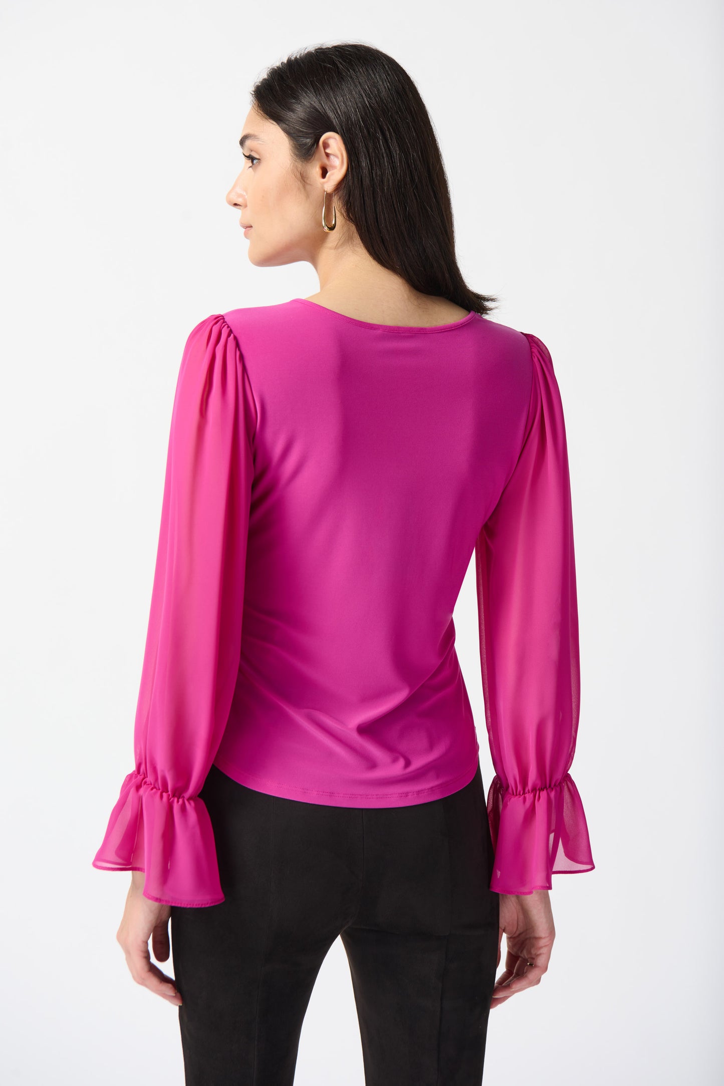 Blusa de mangas con volantes fucsia 233111