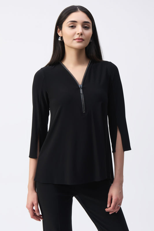 Blusa con escote V con cremallera negro 243314