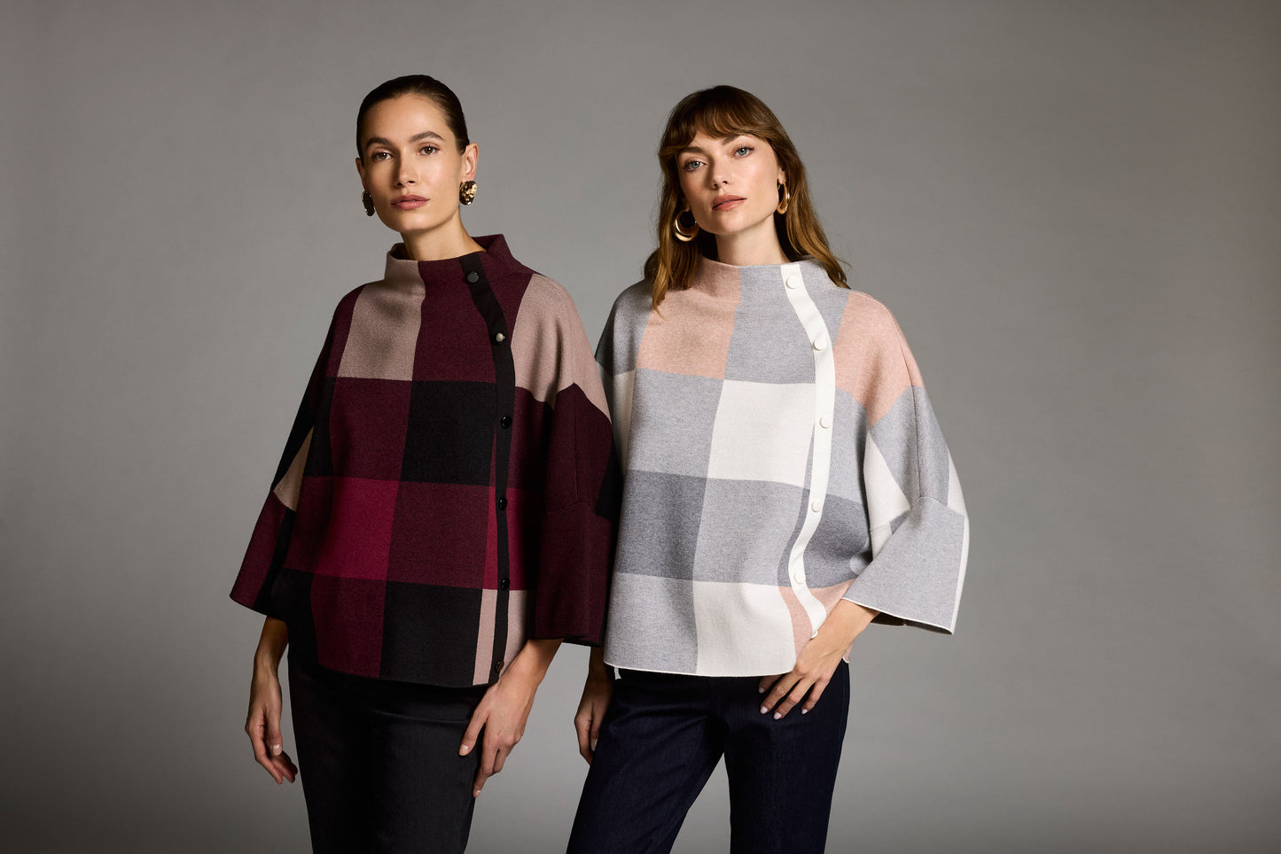 Suéter con estampado de tartán gris y rosa 243948F25