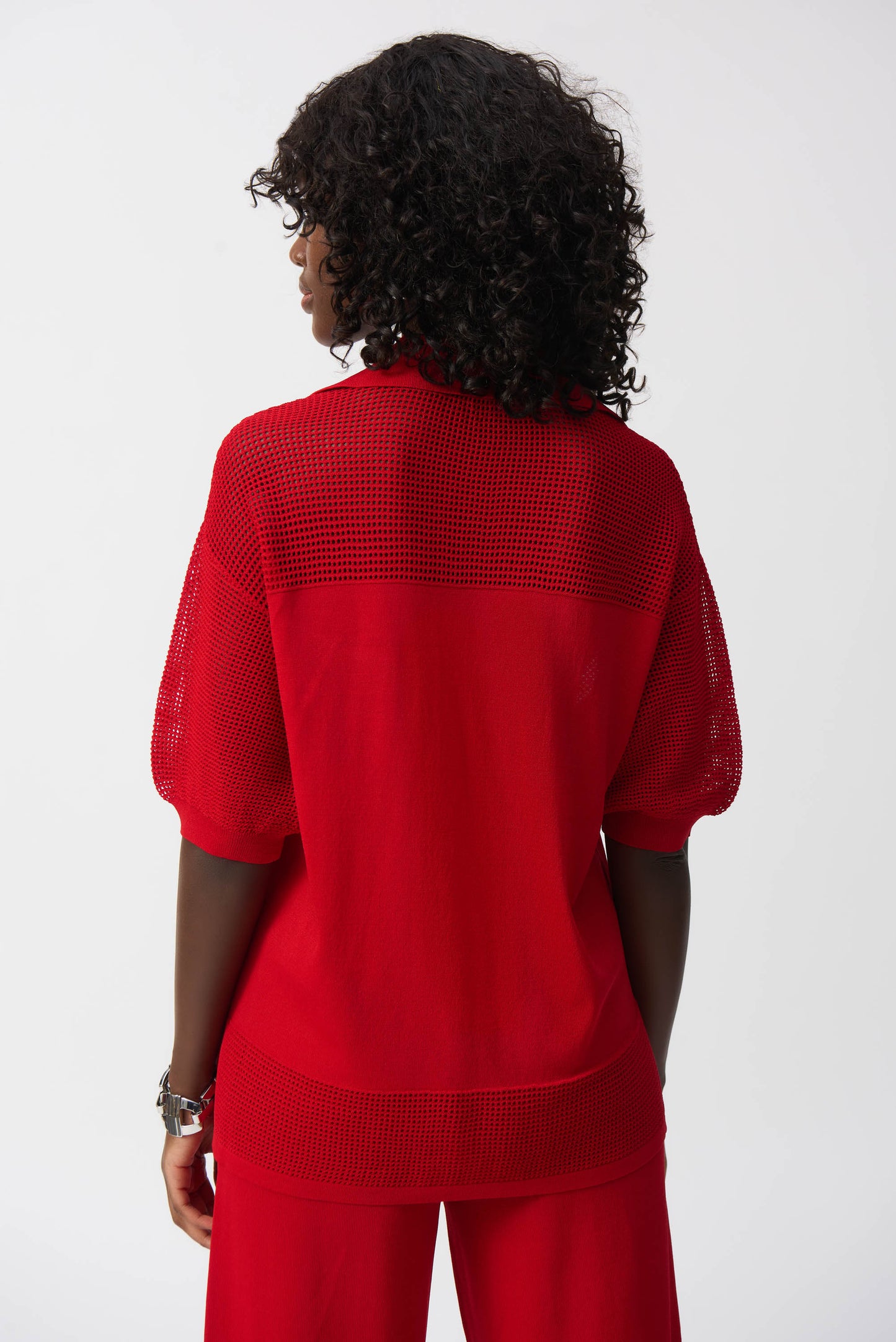 Jersey de punto con detalle de pointelle rojo radiante 251925