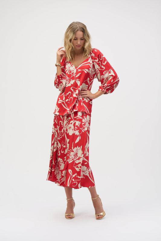 Blusa con estampado floral rojo 252119