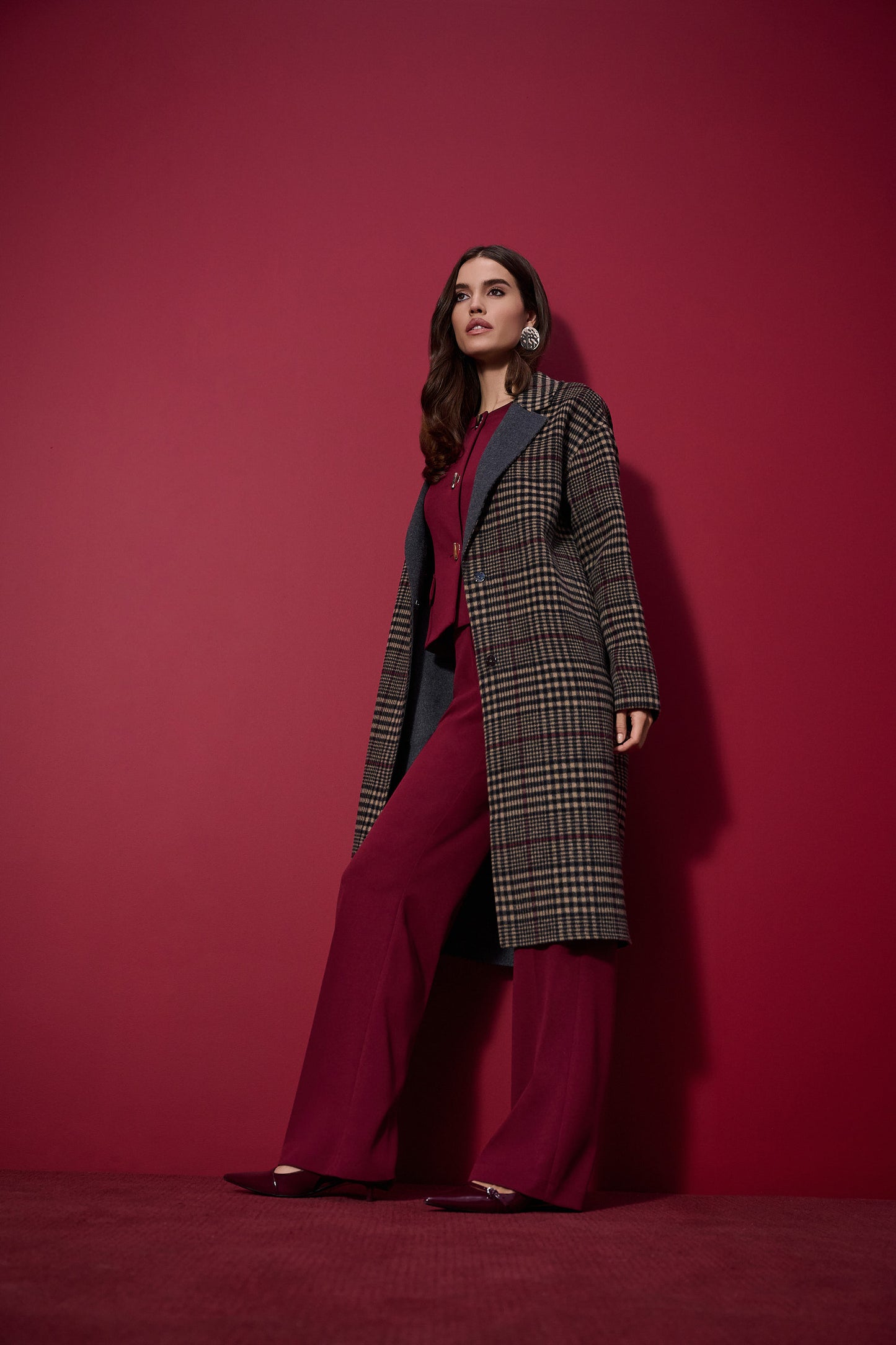 Abrigo de tartán de doble capa en mezcla de lana camel 253946