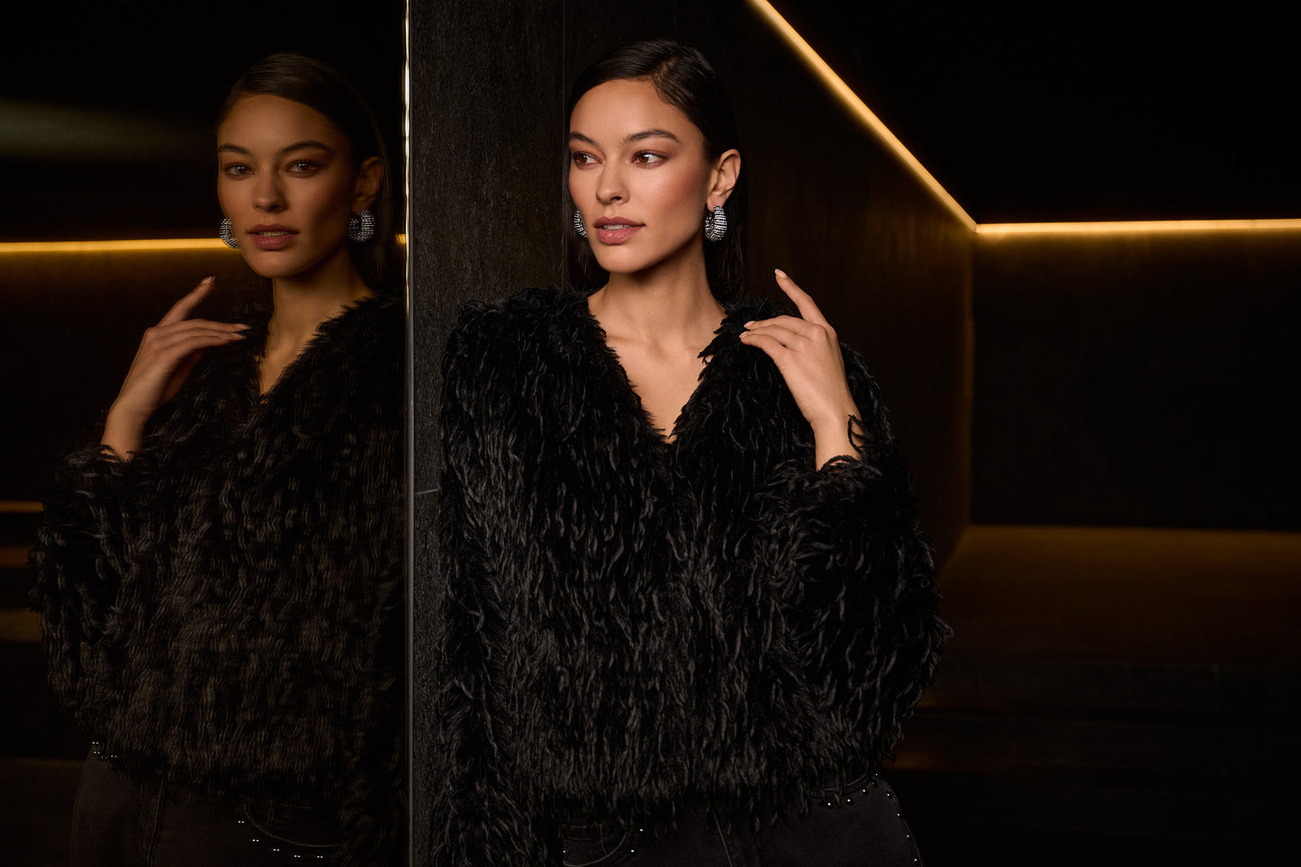 Chaqueta recta de piel sintética negro 254905