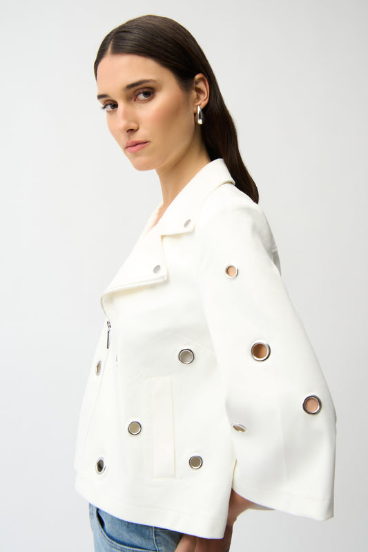 Chaqueta swing de ante sintético laminado con ojales vainilla 261905