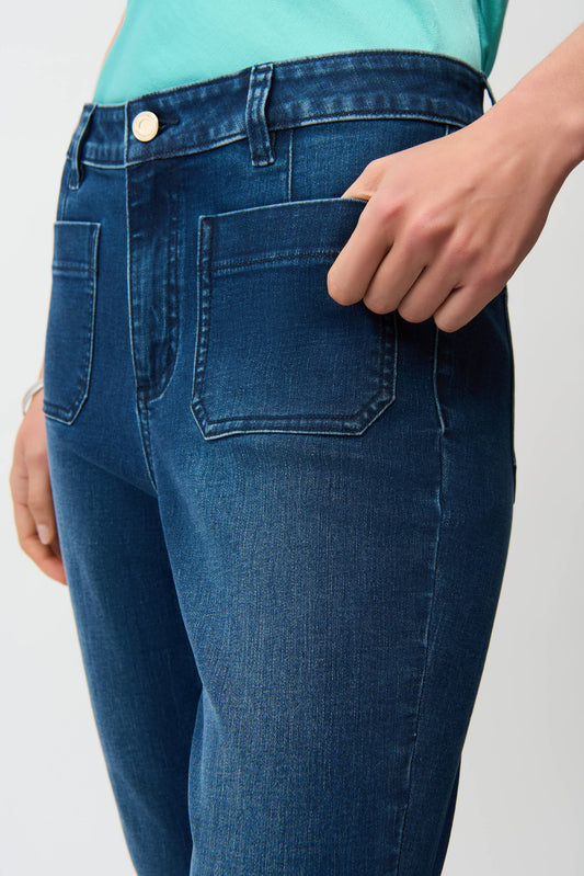 Jeans acampanados con bolsillos de parche azul vaquero medio 261956