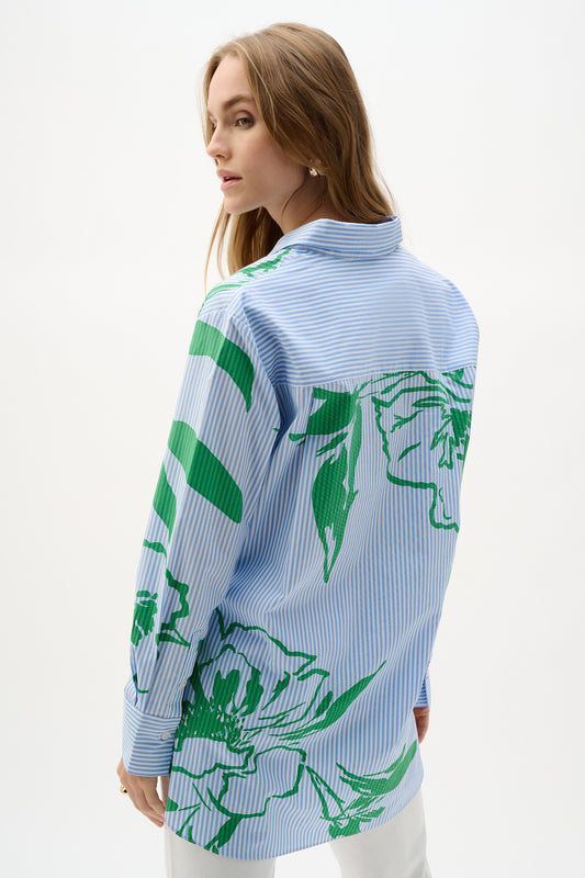 Blusa boxy de algodón con estampado floral a rayas 262951