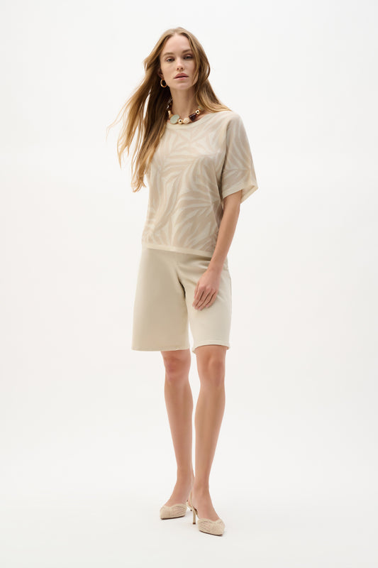 Blusa de punto jacquard en mezcla de rayón de viscosa con estampado tropical beige piedra de luna 262956
