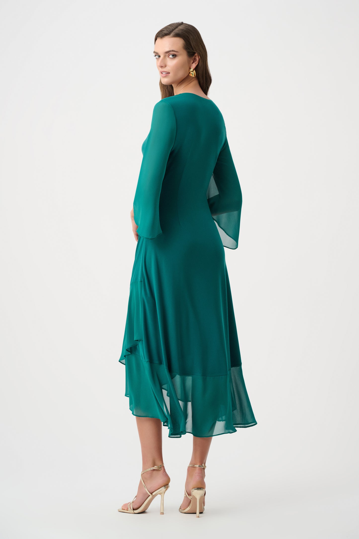 Vestido cruzado ajustado y acampanado verde opulento 263752