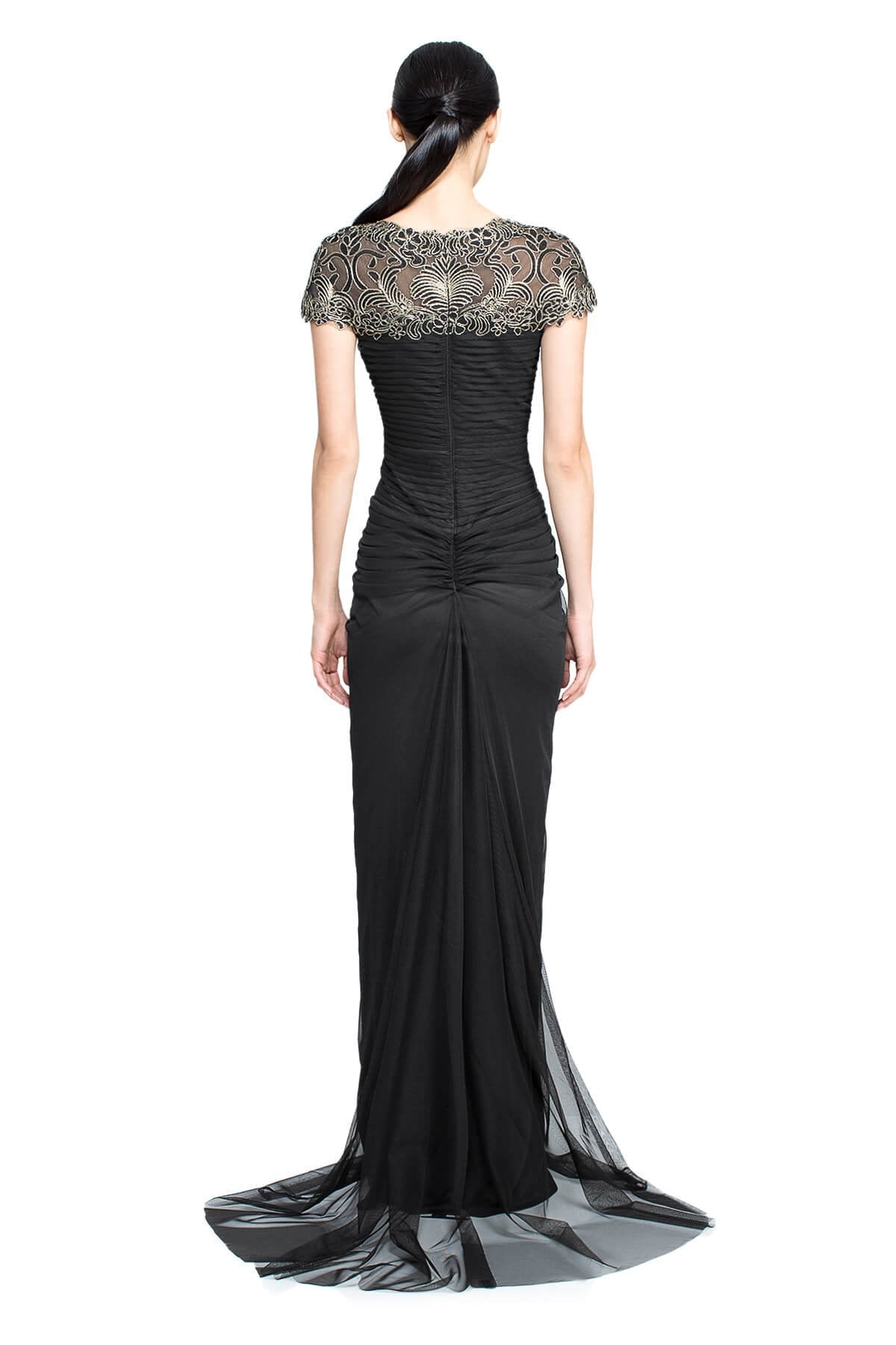 Vestido drapeado rosa con diseño dorado ALX1125L