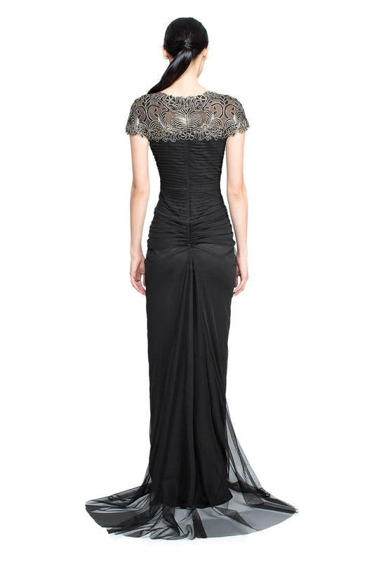 Vestido drapeado rosa con diseño dorado ALX1125L