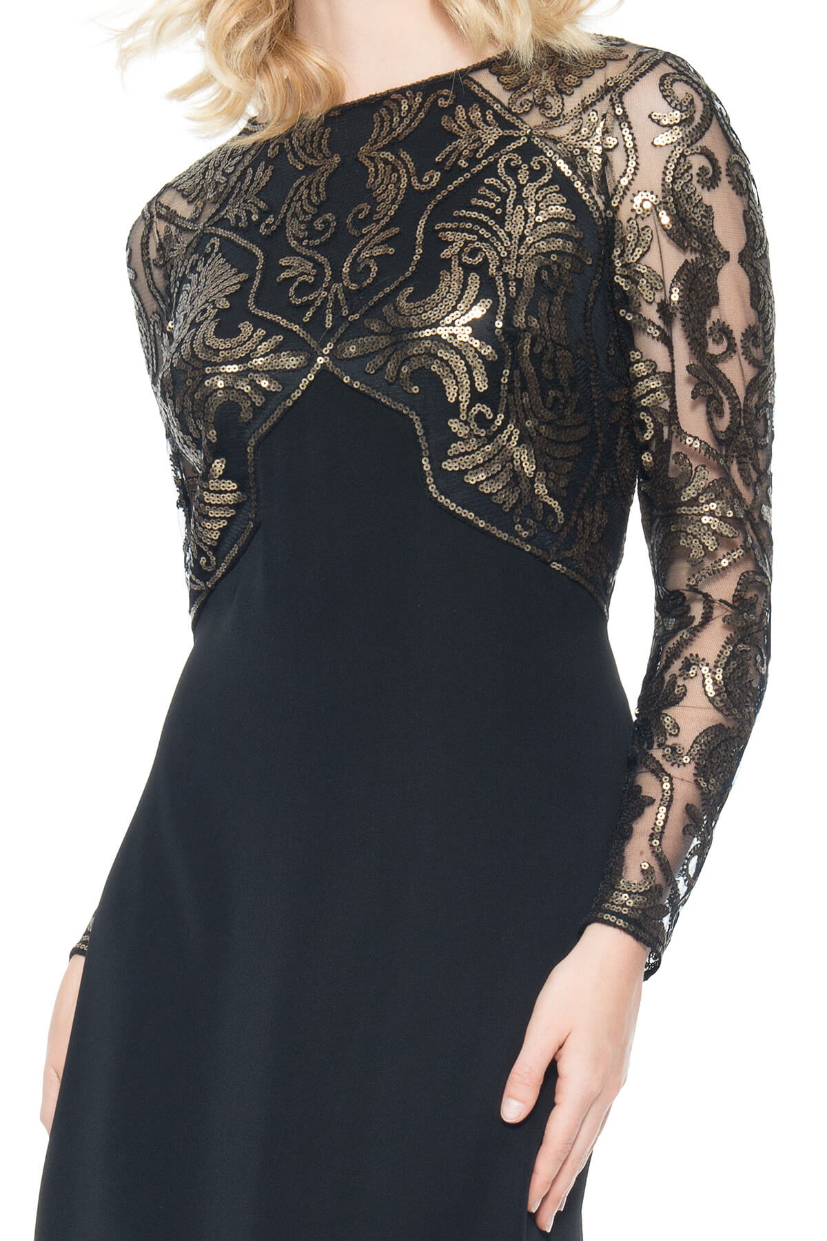 Vestido negro con lentejuelas doradas APU2132LX DIBRA