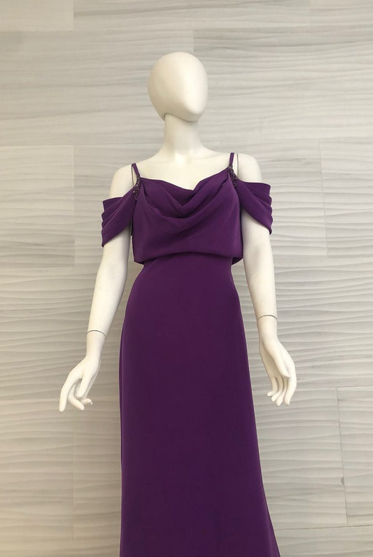 Vestido crepe violeta escote acampanado BCI18186L