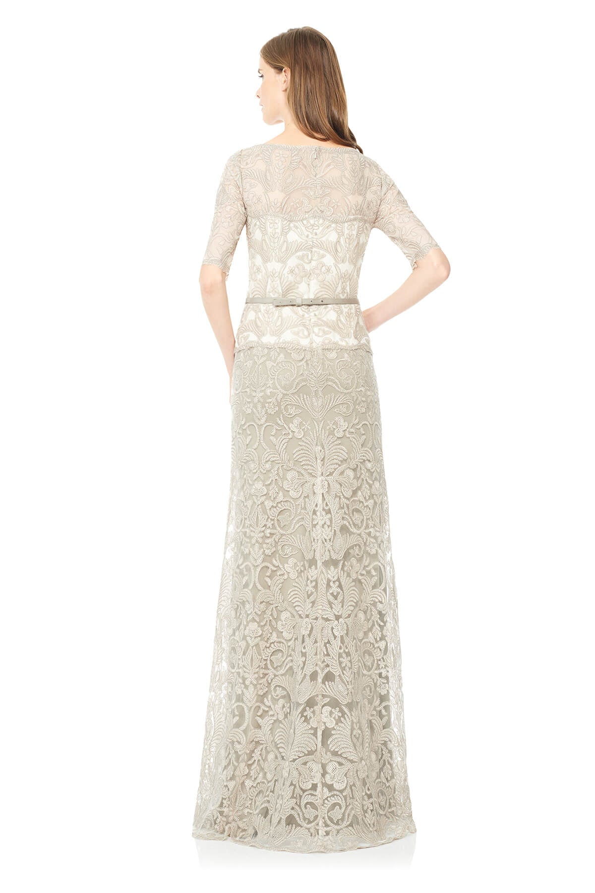 CORDED EMBROIDERY ON TULLE 3/4 SLEEVE GOWN ALX1224L-LATTP