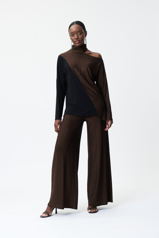 Blusa café metálico hombro descubierto 224083