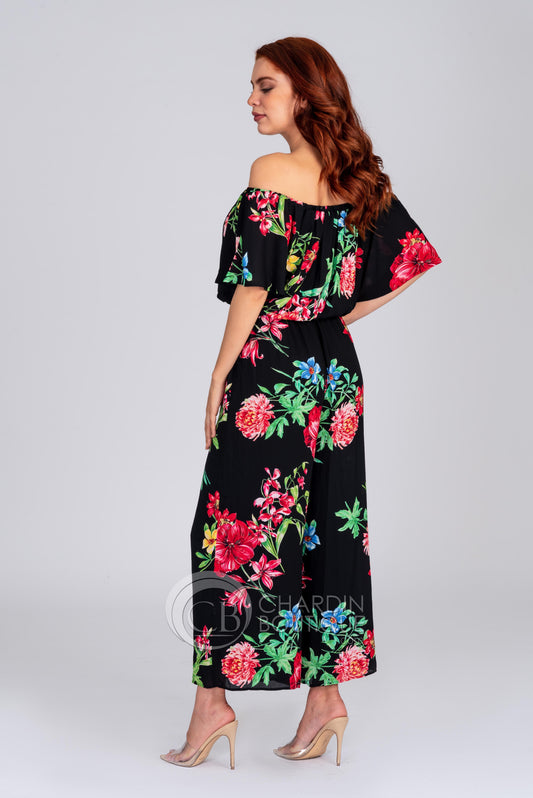 Jumpsuit negro con flores 201116 Joseph Ribkoff