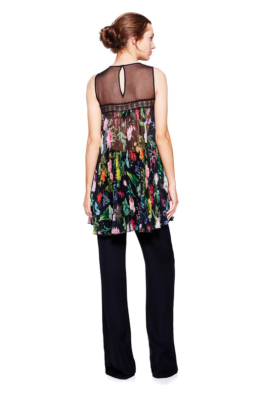 Vestido / Bluson negro con estampado de flores 17013 Tadashi Shoji