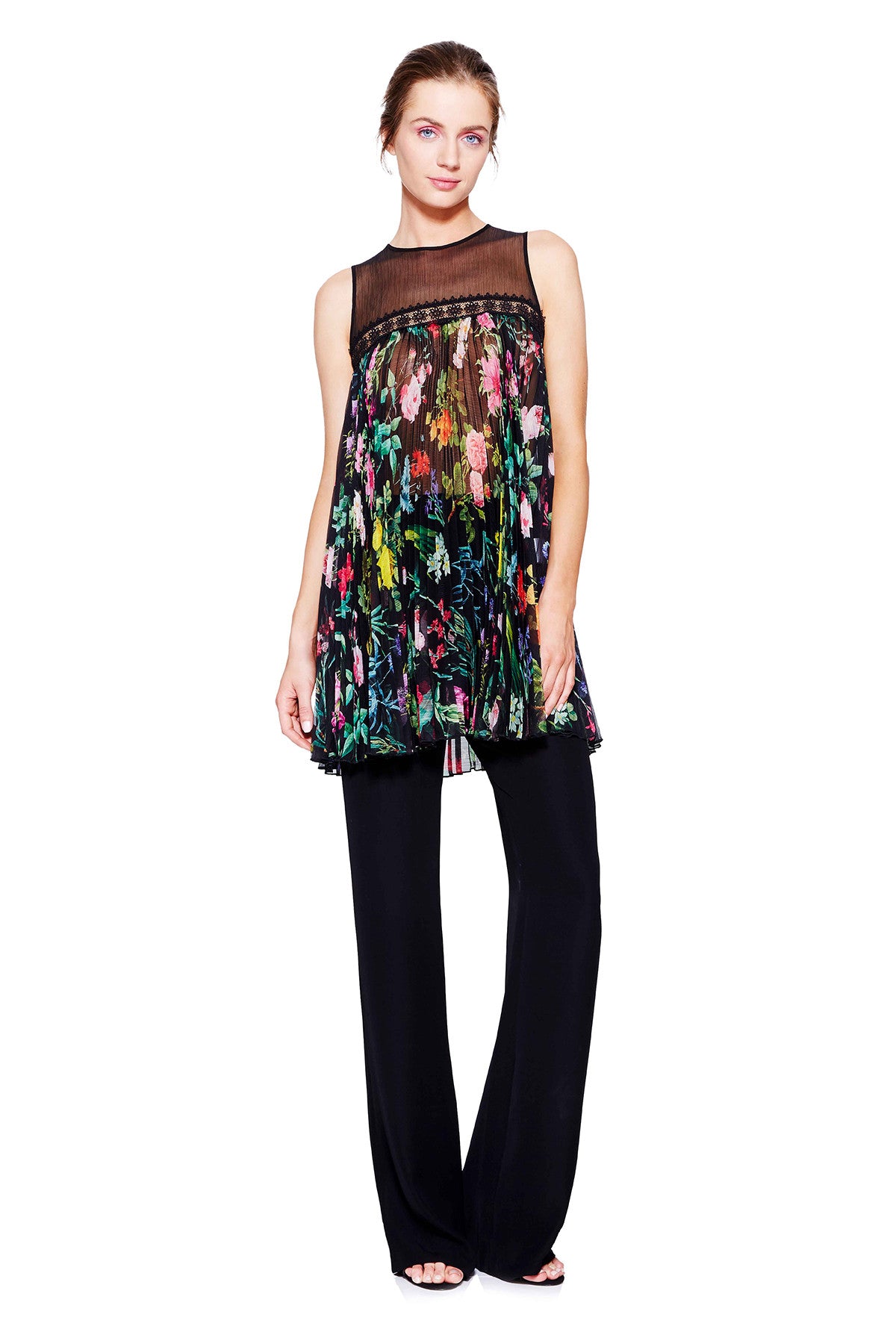 Vestido / Bluson negro con estampado de flores 17013 Tadashi Shoji