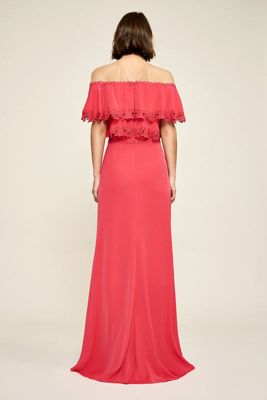 Vestido coral off-shoulder 18185 Tadashi Shoji