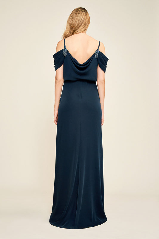Vestido off-shoulder azul marino 18186 Tadashi Shoji