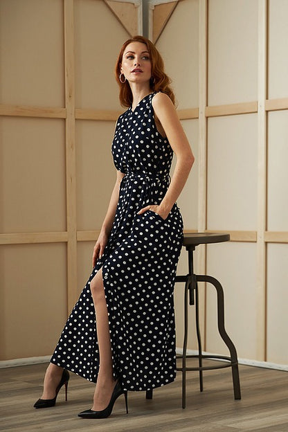 Belted Polka Dot Dress Style 211027