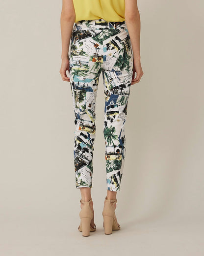 Pantalón estampado con diseño de postal tropical 221005