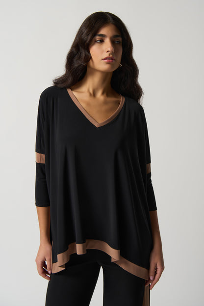 Blusa bloques de color negro y beige 233101