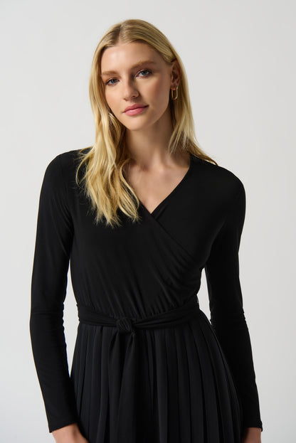 Palazzo de pierna ancha de gasa plisada negro 234066