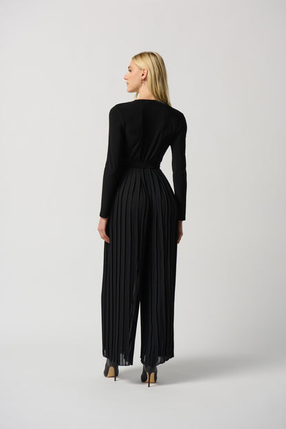 Palazzo de pierna ancha de gasa plisada negro 234066