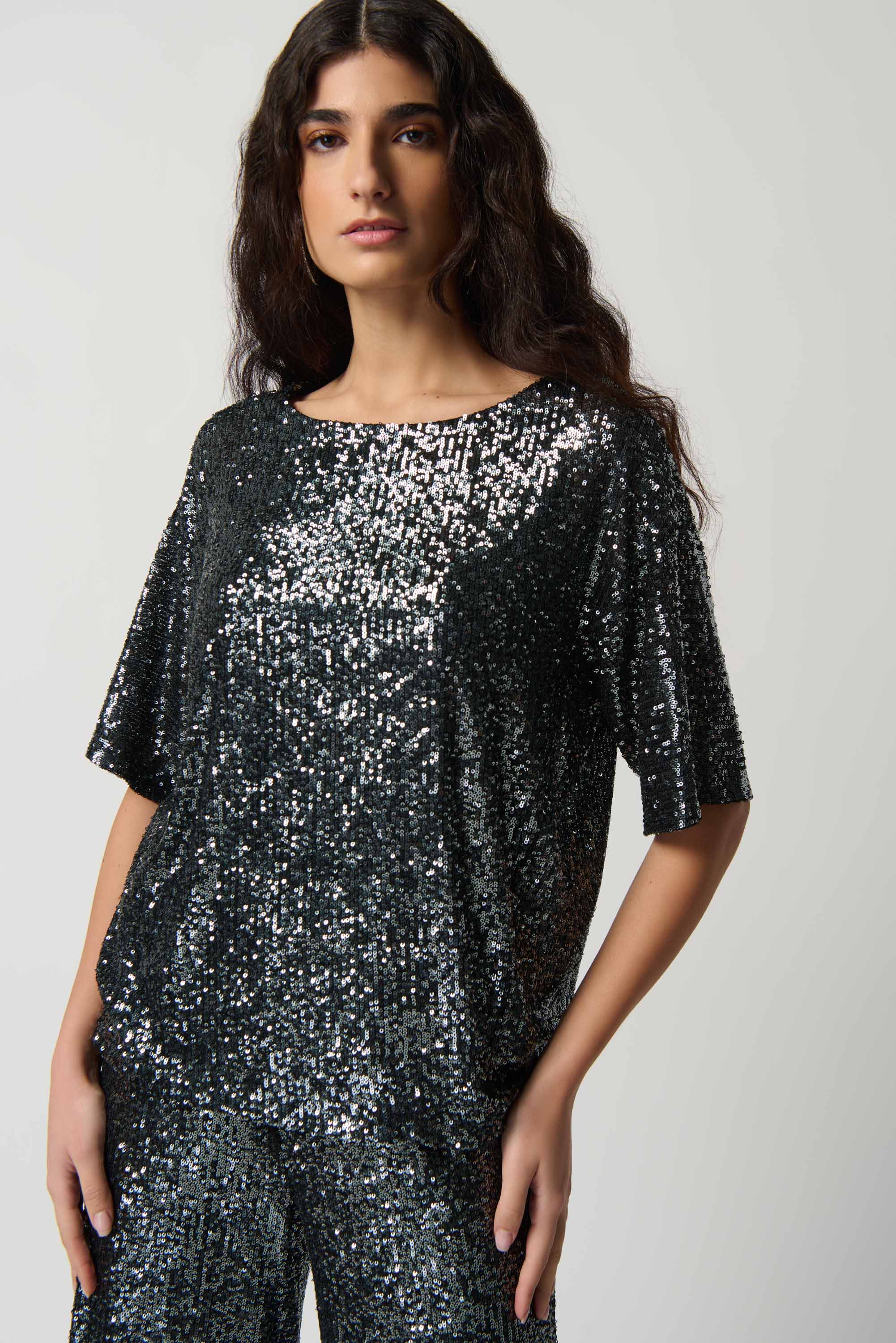 Blusa con lentejuelas gris plomo 234216
