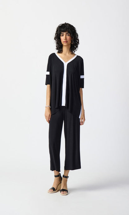 Pantalón negro amplio con franja vainilla 241058