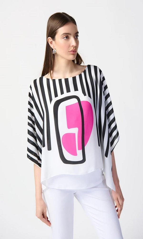 Blusa estilo poncho a líneas con estampado abstracto 241091 Joseph Ribkoff