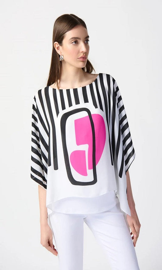 Blusa estilo poncho a líneas con estampado abstracto 241091 Joseph Ribkoff