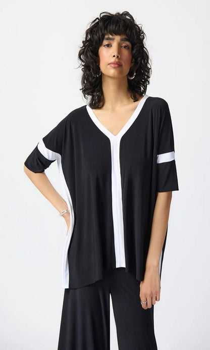 Blusa amplia negra con vigos vainilla 241125 Joseph Ribkoff