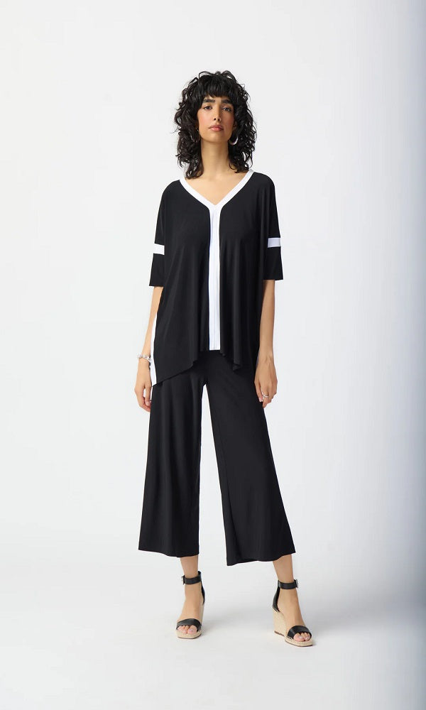 Blusa amplia negra con vigos vainilla 241125 Joseph Ribkoff