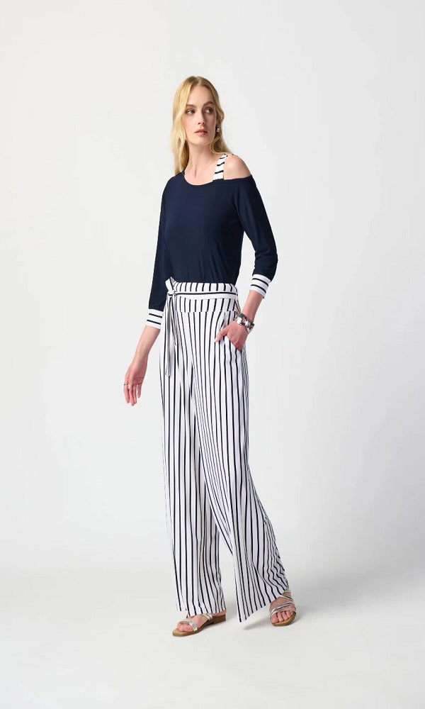 Pantalón vainilla a rayas azules 241135