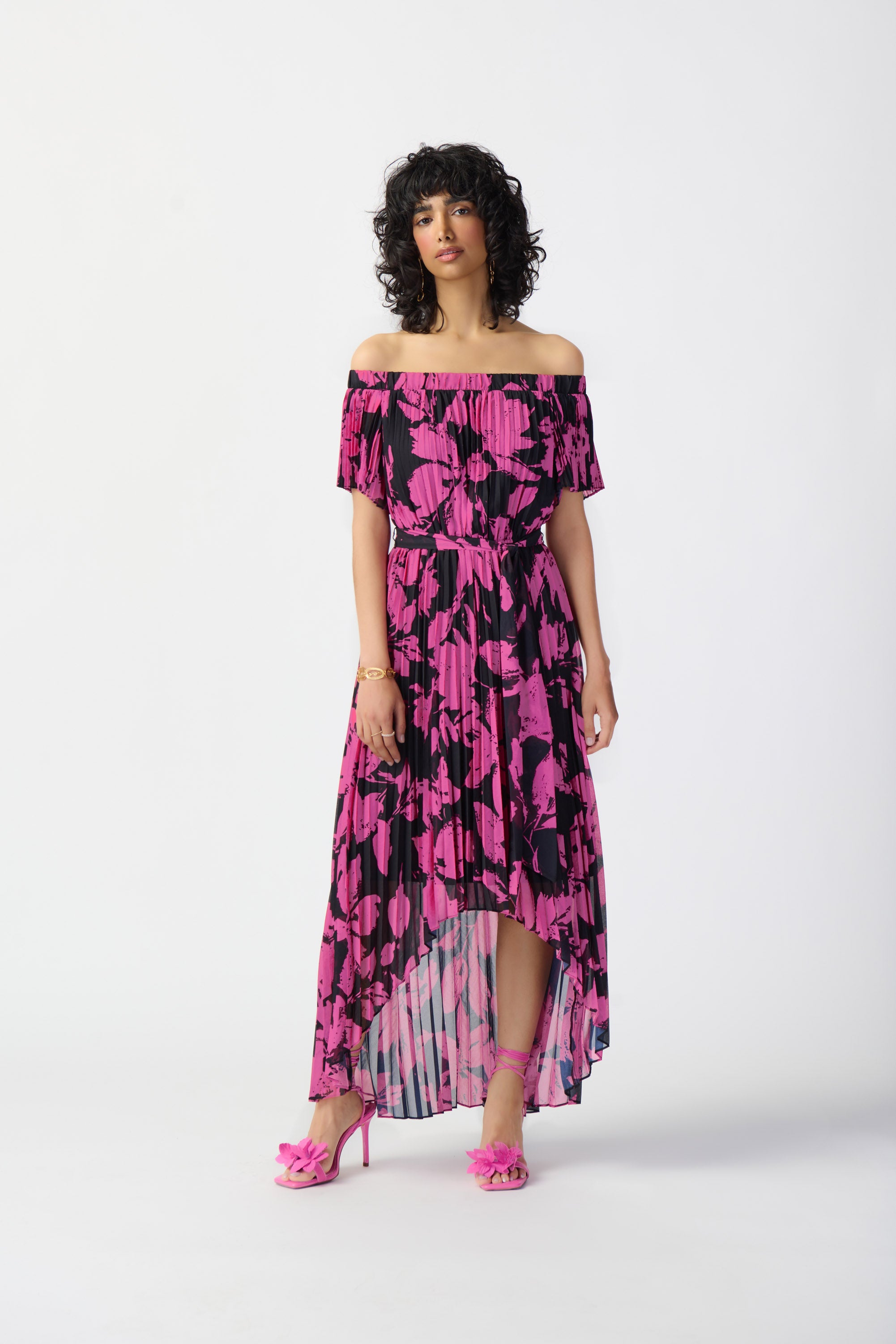 Vestido plisado de gasa estampado floral 241908