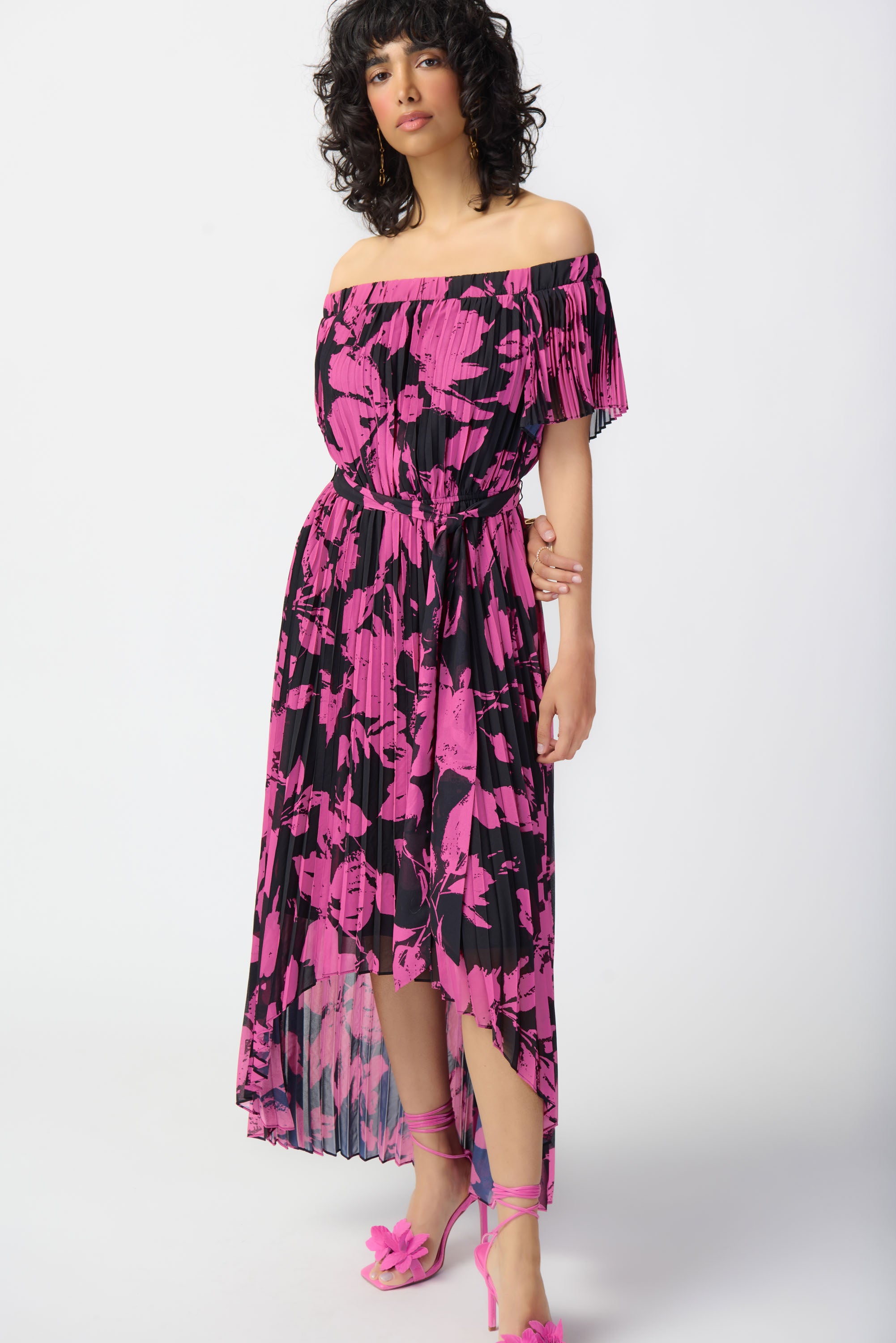 Vestido plisado de gasa estampado floral 241908