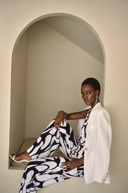 Top con hombro descubierto blanco y negro 242108