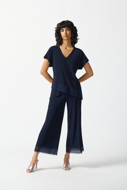 Pantalón culotte con guipur azul marino 242134