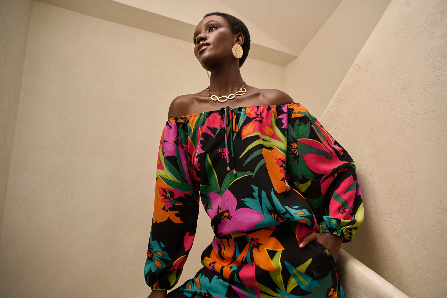 Blusa estampado tropical de gasa 242175