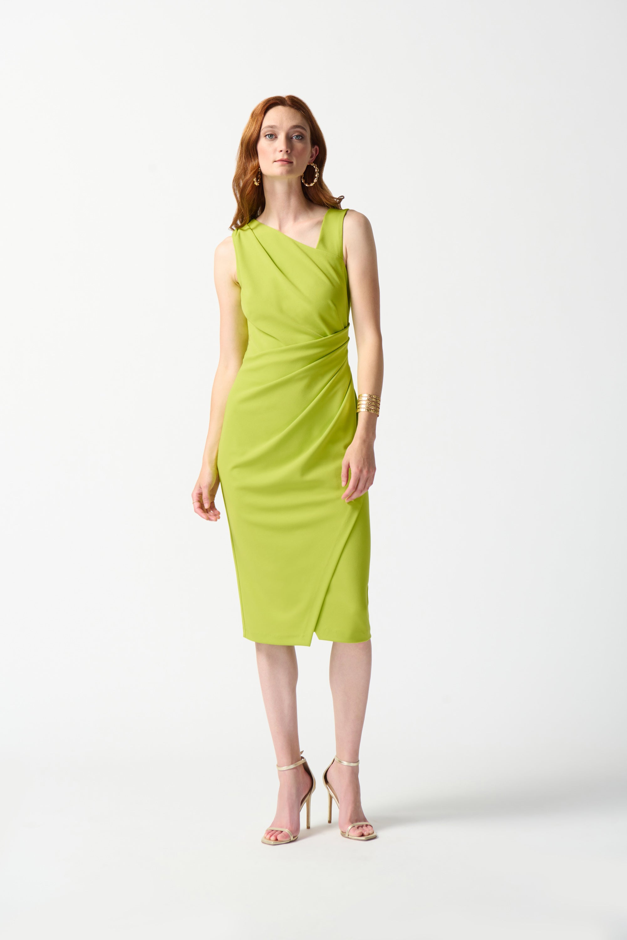 Vestido drapeado verde limón 242234