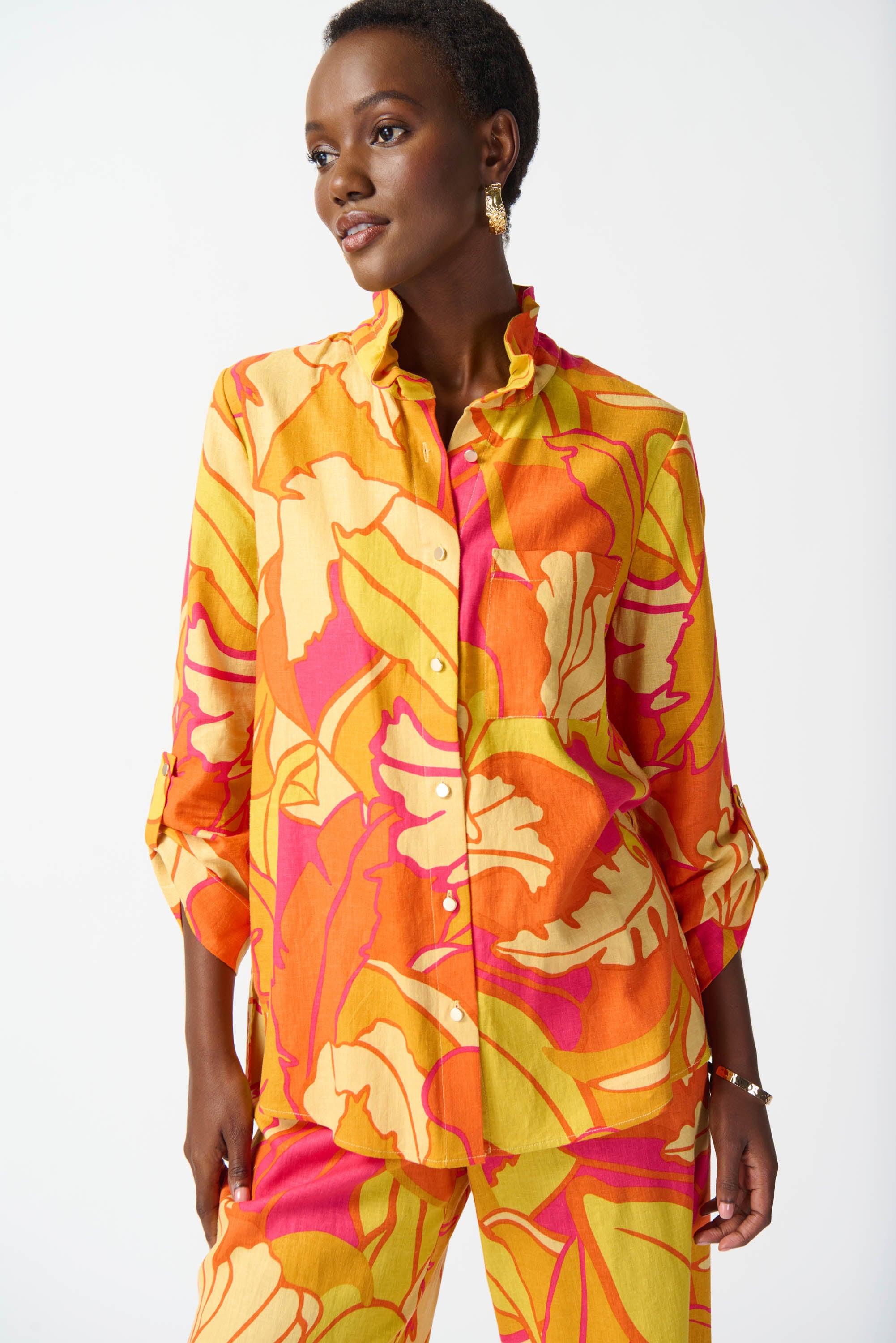 Blusa estampado floral en mezcla de lino 242915