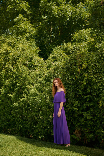 Vestido plisado de gasa púrpura 242926