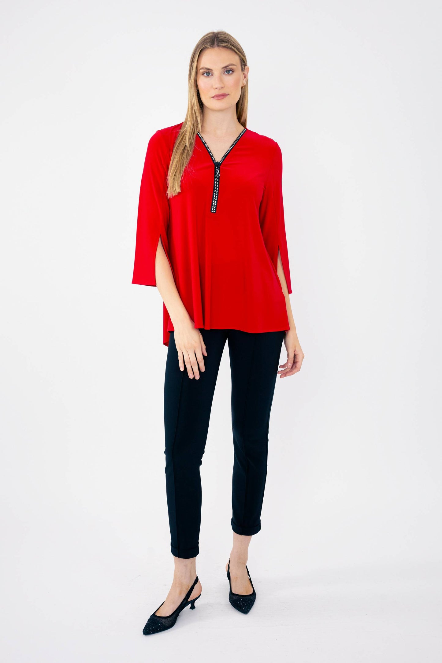 Blusa con escote V con cremallera lipstick red 243314