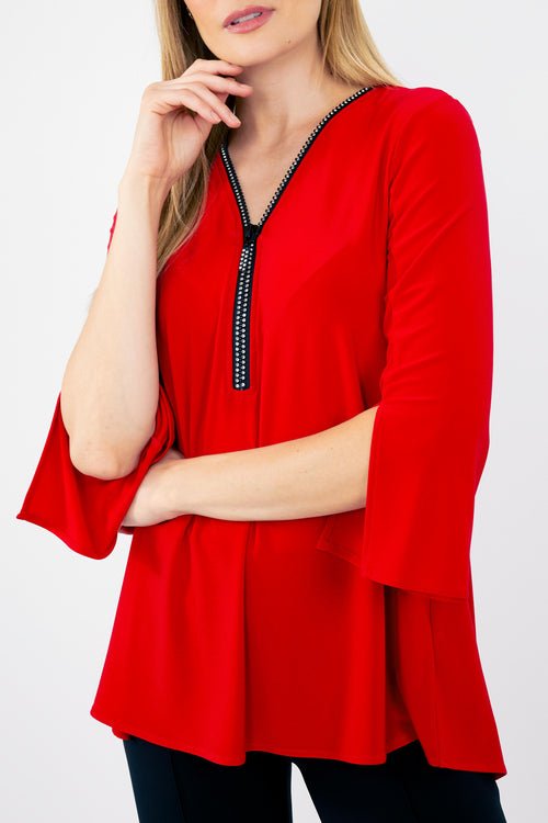 Blusa con escote V con cremallera lipstick red 243314