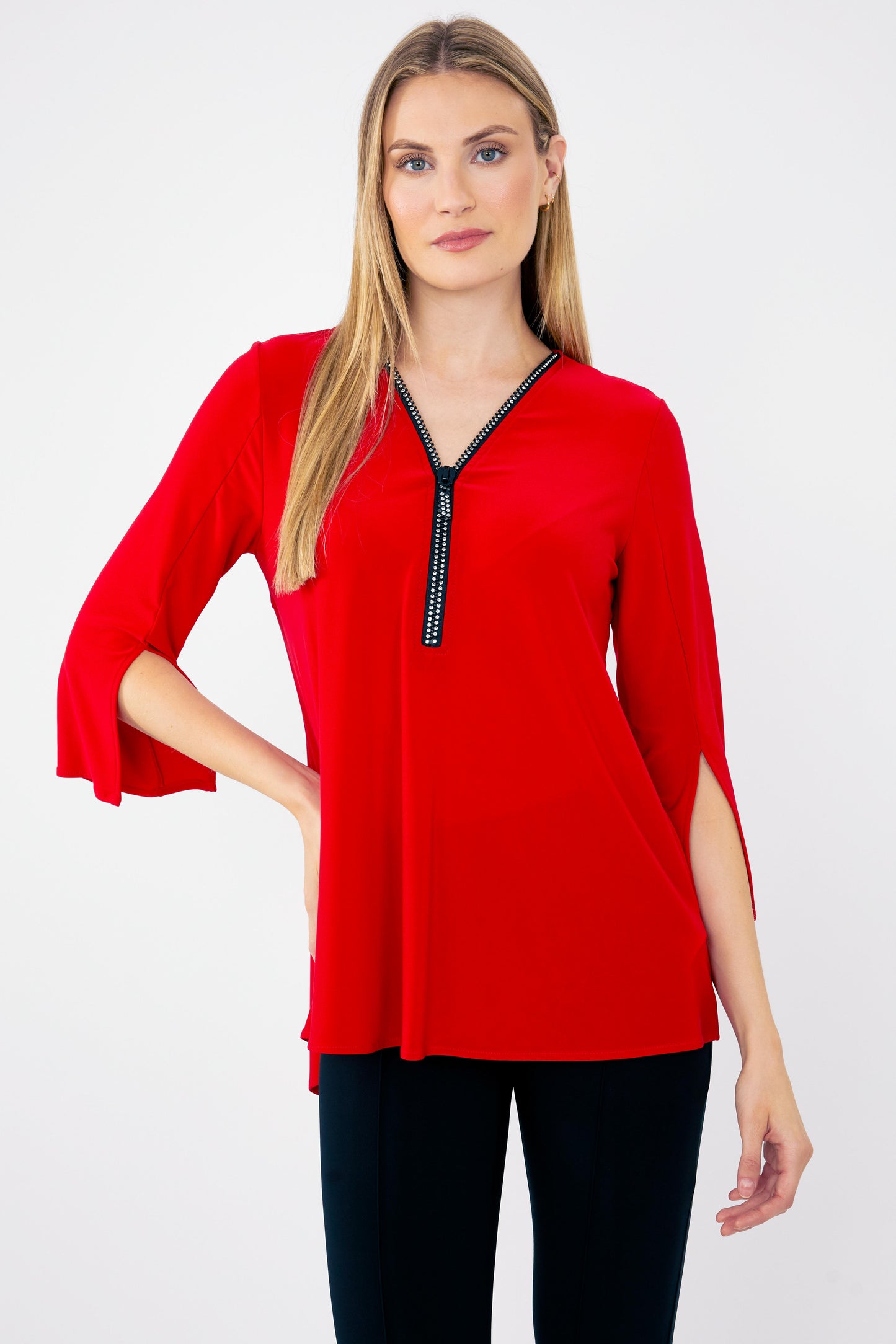 Blusa con escote V con cremallera lipstick red 243314