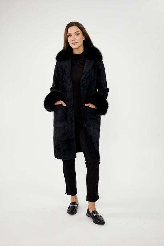 Abrigo largo sintético negro  243923