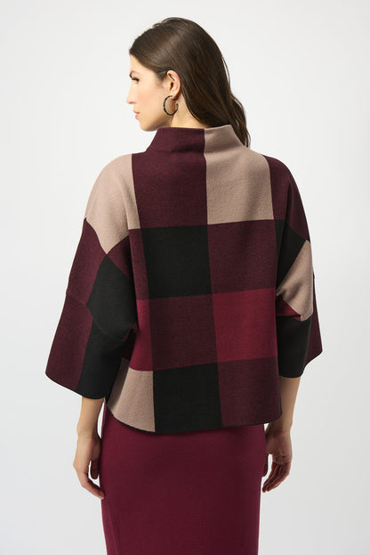 Suéter de punto con estampado de tartan rojo merlot y negro 243948F25